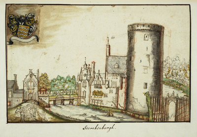 135425 Gezicht op het kasteel Sterkenburg te Driebergen uit het zuidoosten, met links het poortgebouw dat toegang gaf ...